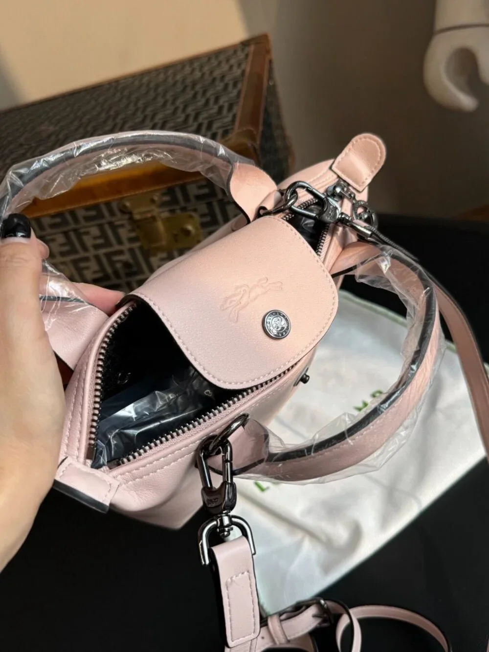 Longchamp Le Pliage XS Mini Pink Smooth Full Leather Handbag